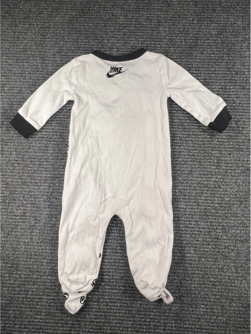 Nike Baby 6M White and Black Footed Sleeper Pajama with Smiley Face Print